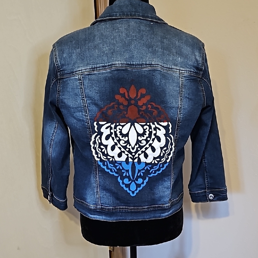 Hand Crafted, Blue, Kensie Jean Jacket size M, custom
